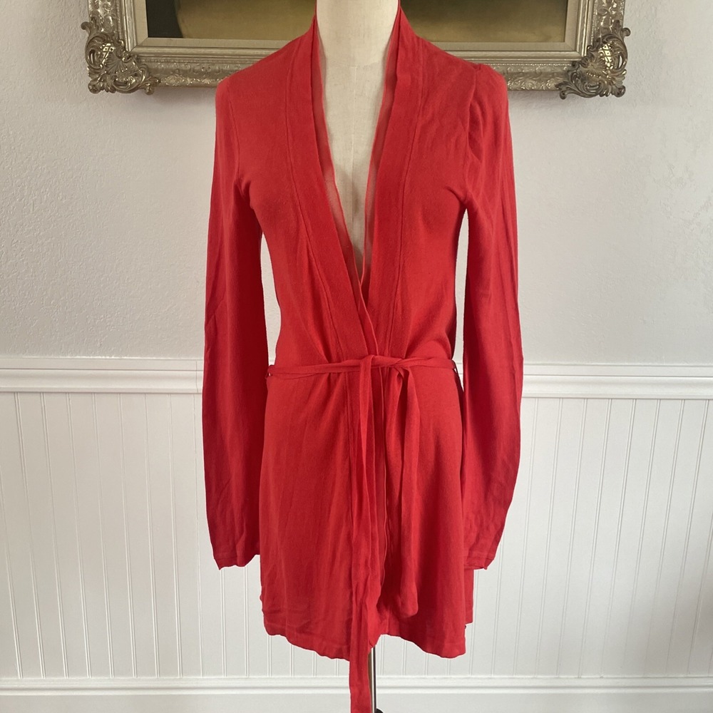 Tom Tailor Open Long Cardigan Sz L Coral‎ Orange Pink Boho Preppy Soft Girl
